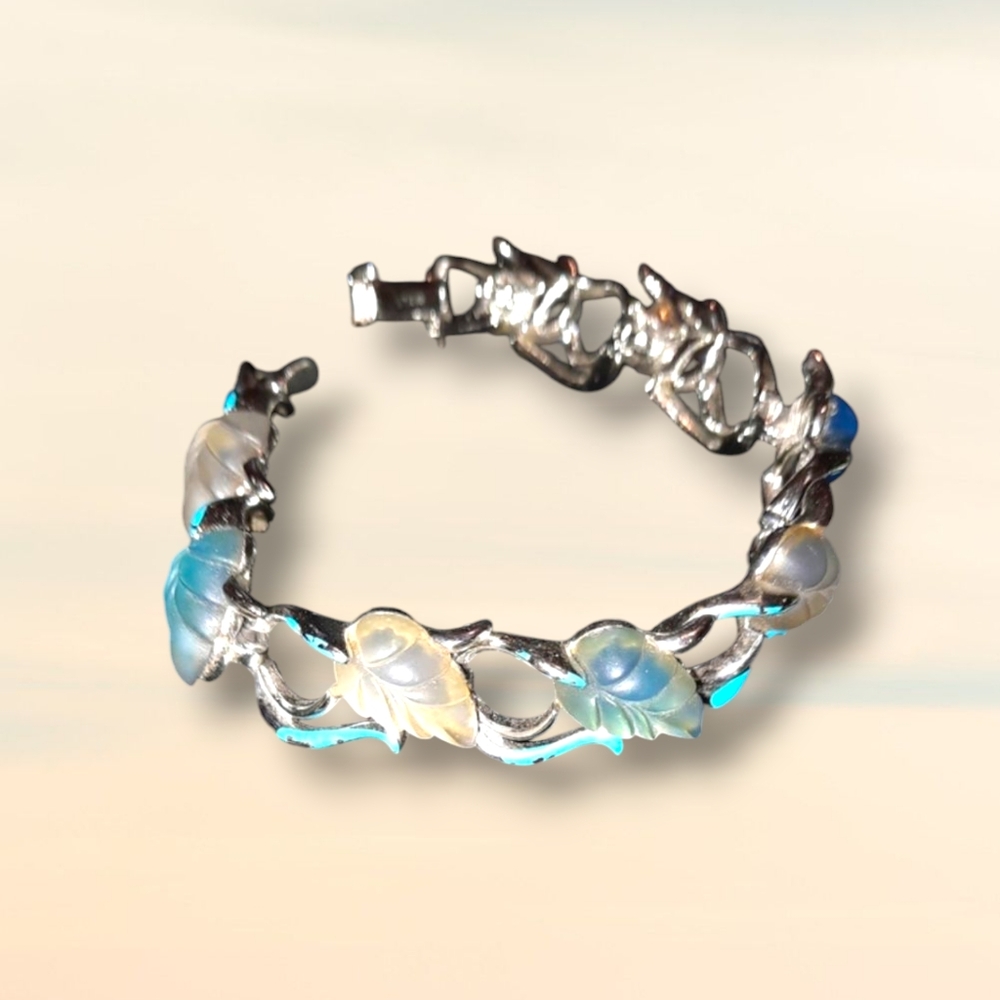 1950s signed Floral vine enamel bracelet Star designer lucite Vintage